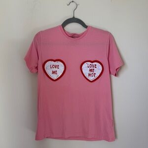 DR MARTENS Pink Heart Sequin Tee T-Shirt Size XS